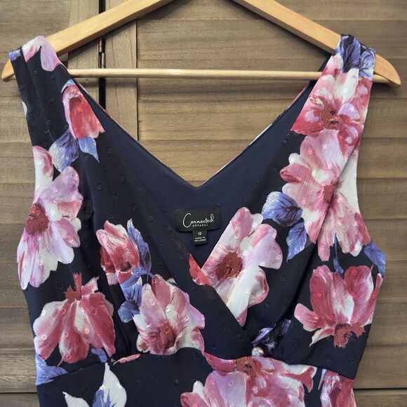 Connected Apparel Asymmetrical Midi Fit & Flare Floral Wedding Date Dress Sz 10 - Picture 4 of 11